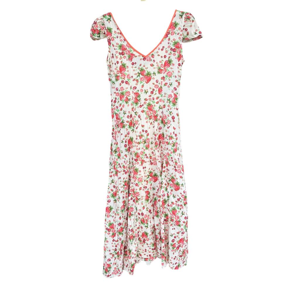 LoveShackFancy Adela Strawberry Print Maxi Dress Cotton Cottagecore Size 2 - Picture 4 of 7